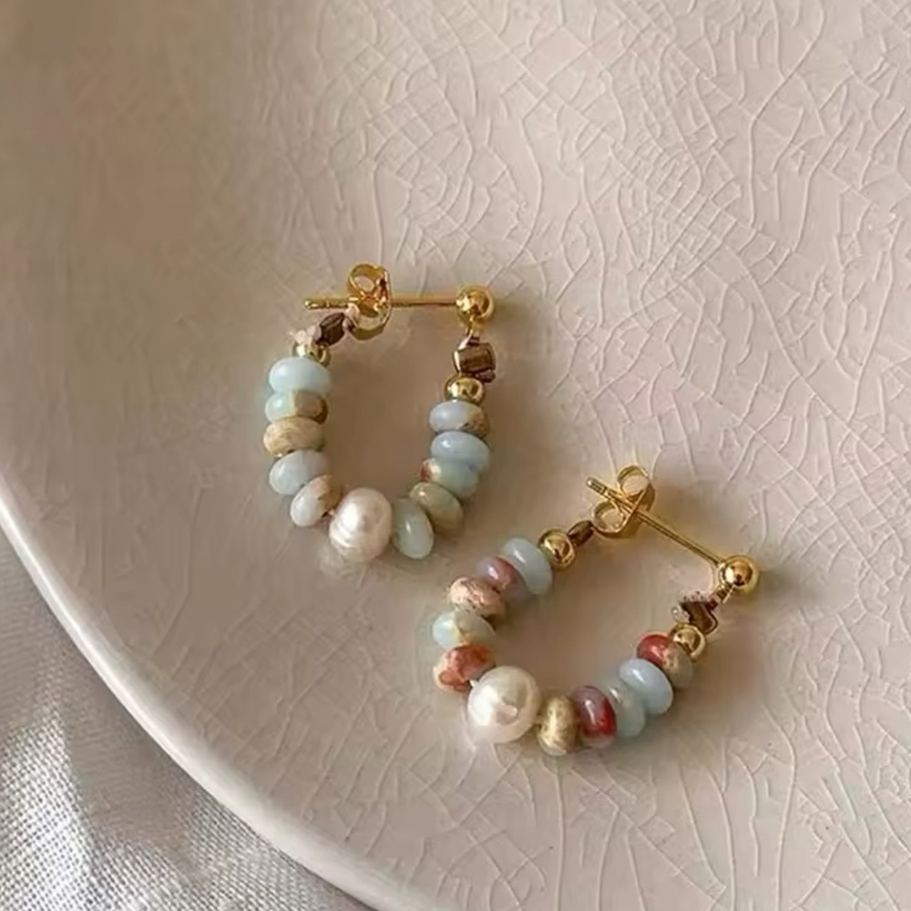 Gold and Blue Gemstone Hoop Earrings
